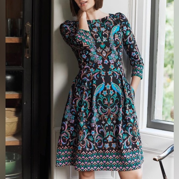 Boden Dresses & Skirts - Boden Marie ponte dress peacock black blue print knit US 2